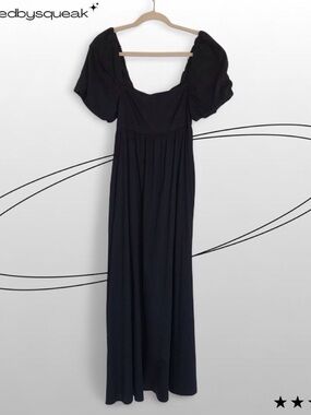 Forever 21 Black Puff Sleeve Maxi Dress Small Boho Elevated Minimalist